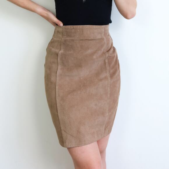 Vintage Tan Suede Pencil Skirt Copper Key 5 - Picture 15 of 15